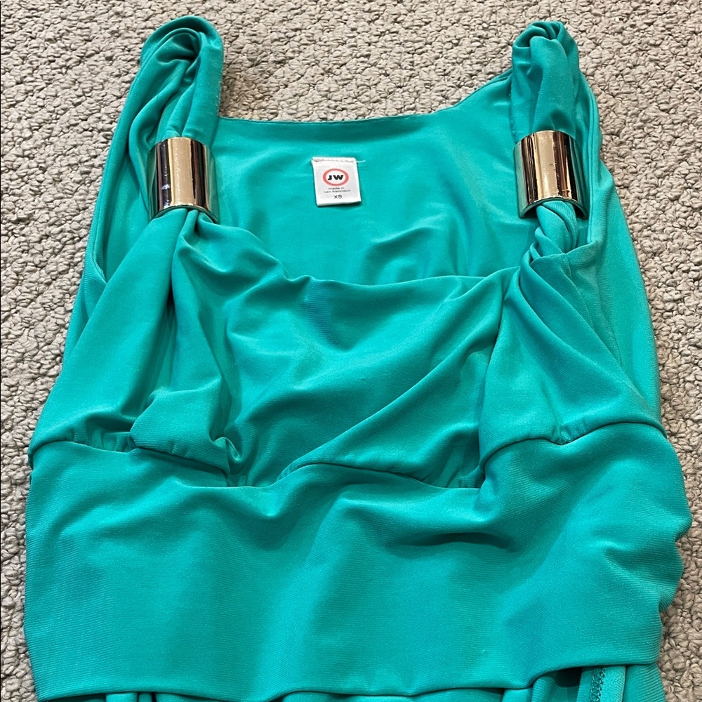 Elegant Teal Women's Top with Gold Accents
